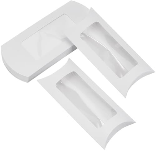 WADORN 30 pz. Scatole di Carta Kraft per Confezioni Regalo con Finestra, Scatole A Cuscino In Carta Kraft con Finestra Trasparente Mini Scatola per Imballaggio A Cuscino Scatola, Bianco
