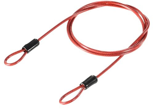 TOP-VIGOR 1Pcs Security Steel Cable, 2.5mm x 2m / 6.56ft Coated Safety Wire Rope Double Loop Flexible Security Cable Lock for Outdoor Travel Luggage Bike, Red
