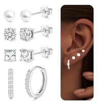 Adramata 4 Paare Ohrringe Silber 925 Damen 16K Vergoldete Ohrringe Set CZ Perlen Ohrstecker Silber 925 Hypoallergene Klein Ohrringe Creolen Silber/Gold Ohrringe für Damen Herren