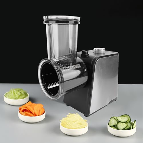 Gemüseschneider Elektrisch 7 in 1, Käsereibe Elektrisch 180RPM, Gemüsehobel mit 7 Klingen, 400W Multifunktional, für Käse Gurken Karotten Nüsse