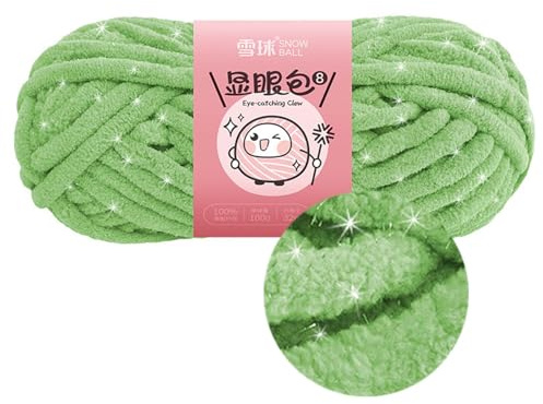 100g/32m Glitzerwolle,beilaufgarn Glitzer Durchmesser 10 Mm,dicke Wolle Zum Handstricken,dicke Wolle Für Häkel & Strickgarn, Metallic Häkelgarn Für DIY Handtasche (Grün-D)