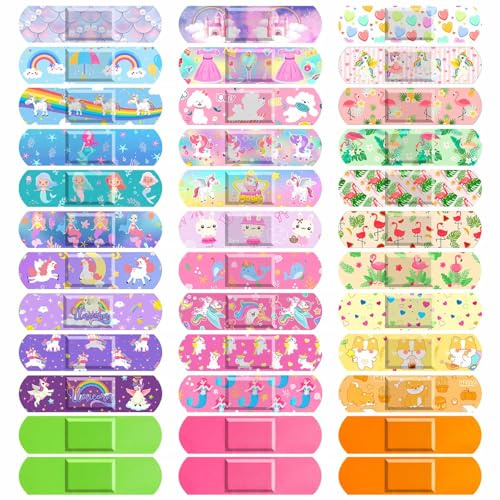 Sublaga 33 Styles Kids Cartoon Bandages 300 Pcs Adhesive Flexible Unicorn Bandages Cartoon Bandages Variety Pack Waterproof Protect Scrapes and Cuts for Girls Boys Children Toddlers(Cute)