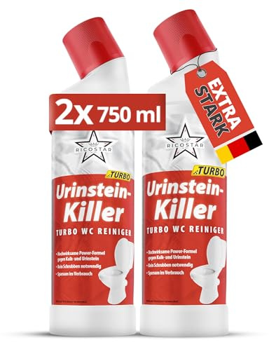 Ricostar Urinsteinentferner EXTRA STARK [Profi-Qualität] 2x 750ml | Made in Germany | WC Reiniger extra stark | Toilettenreiniger extrem stark | Putzmittel | Antikalk Reiniger | Kalkreiniger
