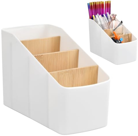 Ziyonix Organizer Scrivania con 4 Scomparti, Porta Telecomando, Portapenne da Scrivania Porta Penne per Scrivania Organizzatore Scrivania per Riporre Telecomandi, Penne, ufficio, Cosmetici (Bianco)