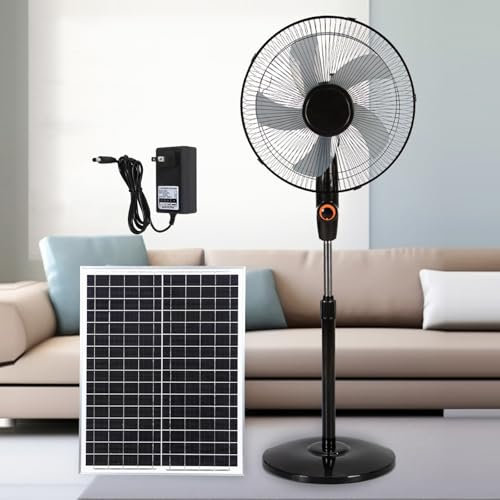 Ventilador De Pie Silencioso, Ventilador De Pie Silencioso, Solar Ventilador 3 Velocidades para Hogar Oficina Dormitorio Campamento(B)