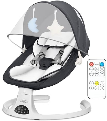Baby Bouncer Swing Chair from Birth | 5-Speed Baby Swing with Remote Control, 3-Stage Timer, Soft Padded Seat & 2 Plush Toys | Newborn Infant Bouncer. (Black)