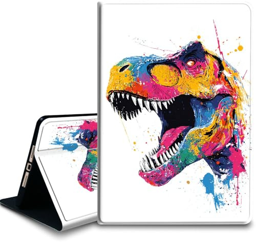 Bxgolkgd Funda para tablet Kindle Fire 7 (9ª/7ª/5ª generación 2019/2017/2015), función de encendido y apagado automático, colorido T-Rex