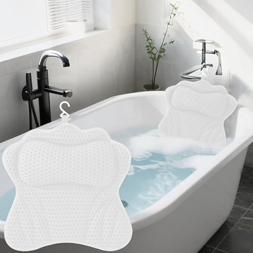 Badewannenkissen, 4D Air-Mesh mit Unterstützung für Kopf, Nacken, Schultern und Rücken, Spa-Kissen, geeignet für alle Bäder (Weiß)