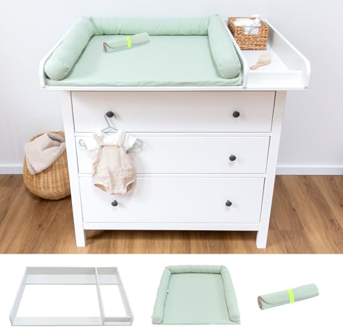 LIMMALAND Wickelaufsatz Set für IKEA HEMNES 108 cm – Aufsatz sowie Wickelauflage & Umrandung aus 100% Baumwolle