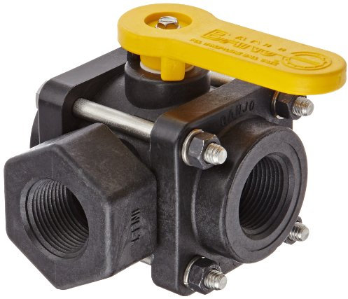 Banjo V100SL Polypropylene Side Load Ball Valve, Three Piece, Three Way, Full Port, 1 NPT Female