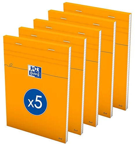 OXFORD Lot de 5 Bloc-Notes Orange A5 Petits Carreaux 5mm 80 Feuilles Agrafées Couverture Carte Enduite Orange