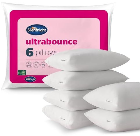 Silentnight Ultrabounce Pillow, Medium Support, Pack of 6 | Bounceback, Soft & Comfortable, For Back, Front, Side Sleepers, Machine Washable, Hypoallergenic, 4 Bed Pillows