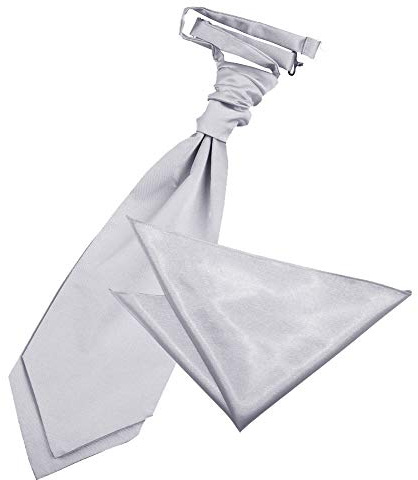 DQT Mens Plain Glossy Satin Wedding Cravat & Pocket Square Set - Formal, Business & Occasion - Silver