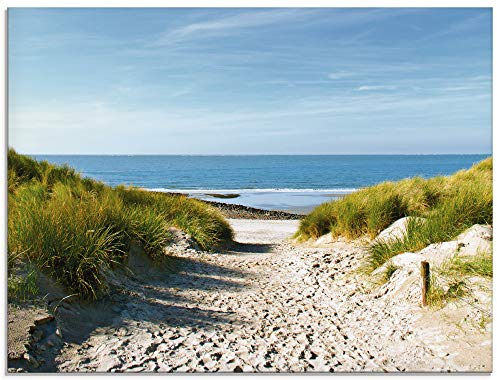 ARTland Wanddeko Glasbilder Wandbild Glas Bild einteilig 80x60 cm Querformat Strand Meer Küste Nordsee Sand Dünen Natur Landschaft Maritim T9EX