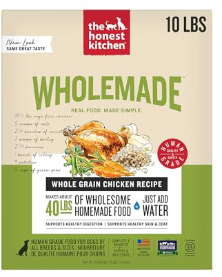 The Honest Kitchen Wholemade Whole Grain Chicken Recipe, Human Grade Dehydrated Dog Food, Just Add Water, Supports Digestion, Skin & Coat, Topper for Dry or Wet Dog Food, 10 lb Box Makes 40 lbs