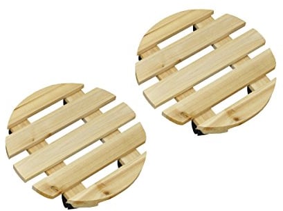 Pack of 2 Round Wooden Plant Pot Trolley Movers (30cm)