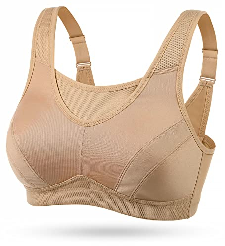 Wingslove Damen Sport BH ohne Bügel Nicht Gepolstert High Impact Bustier Halt Joggen BH (Nude,85B)
