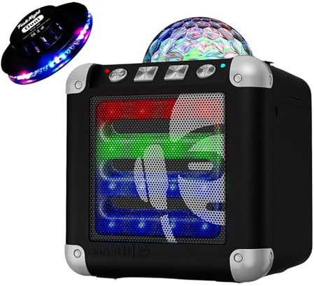 iDance Mini Enceinte sur Batterie Bluetooth Cube Mini 3 à LEDs RGB USB - 3W RMS + Effet OVNI UFO