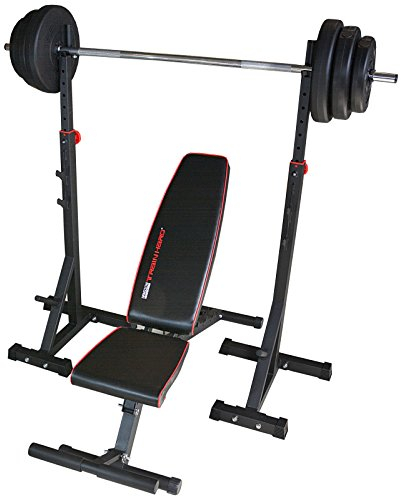 TrainHard® Premium Hantelbank verstellbar Drückerbank mit Hantelablage Hantelständer zzgl. Langhantel Hantelset Hanteln Gewichten 60kg