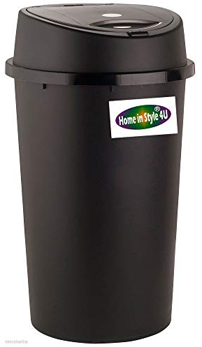 Home In Style 45 Litre Touch Top Bin Plastic Kitchen Waste Paper Bin Storage Bins Rubbish Trash Refuse Recycling Basket (ALL BLACK)