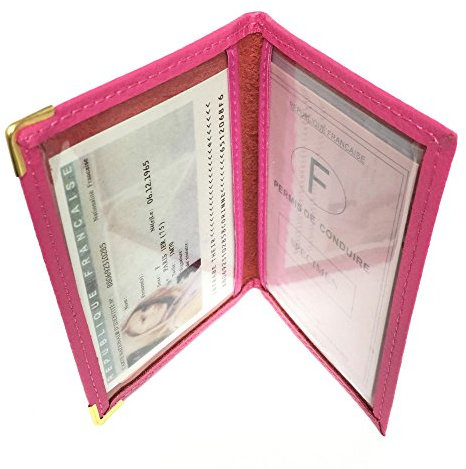LOLUNA® - Porte Carte d'identité et permis de Conduire en Petit Format Compact, Fin et Plat, en Cuir dans Plusieurs Couleurs - Fuchsia