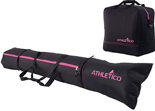 Athletico gepolsterte Skitasche & Skischuhtasche Combo - Transportieren Sie Skier bis 200CM und Skischuhe bis Größe 47 (Schwarz mit Rosa Verzierung (Gepolstert))