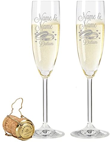 GRAVURZEILE Leonardo Sektgläser mit Gravur von Namen & Datum im - Wedding Design - als Geschenk zur Hochzeit - Personalisierte Geschenke - das perfekte Hochzeitsgeschenk