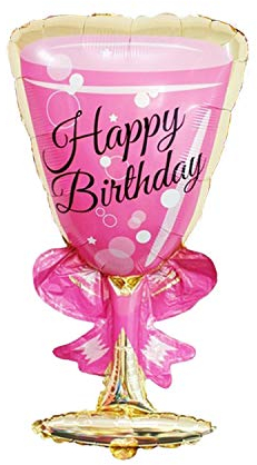 Happy Birthday Folienballon Motiv - Alles Gute zum Geburtstag Ballon Geschenk Deko Girl Boy Party 18 Kinder bunt JGA Dekoration Luftballon XXL Luftballon mini (pinkes Sektglas)