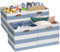 Posprica Storage Basket Bins,11×11 Collapsible Storage Cubes Fabric Drawers for Nurseries,Offices,Closets,Home Décor (Set of 4, Blue-White Striped)