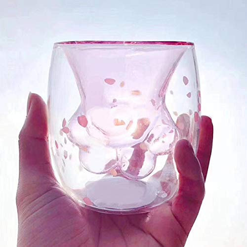 Modaka Mug Chat 2019 Nouvelle série Tasse de Patte limitée Pied de Chat Rose Double paroi Cup de Verre Cadeau de nouveauté pour Amis et copines (1PCS)