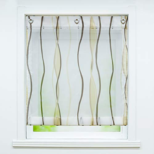 Joyswahl Voile Ösenrollo Transparenter Raffrollo mit Wellen Muster »Emily« Schals Fenster Gardine mit Hakena Raffrollo ohne Bohren BxH 60x140cm Sand 1 Stück