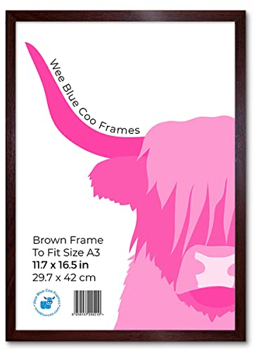 A3 Brown Wooden Picture Frame 11.7 x 16.5 Inch (29.7 x 42cm) Acrylic Safety 'Glass' Photo Frame