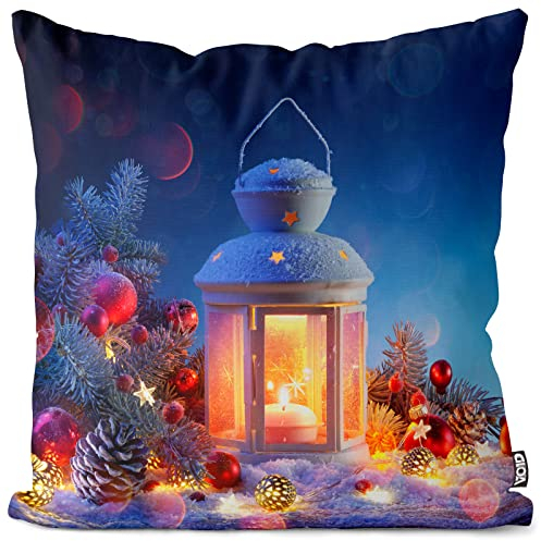 VOID Winter Laterne Kissenbezug Kissenhülle Sofakissen Kissen Deko Weihnachten Winter Weihnachtsdeko, Kissen Größe:40 x 40 cm