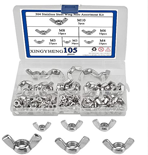 BGTXINGI Lot de 105 écrous papillon en acier inoxydable 304 M3 M4 M5 M6 M8 M10