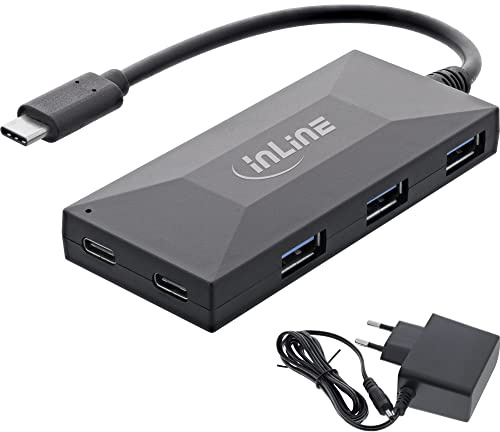 InLine® USB 3.2 Gen 1 OTG Hub, USB Typ-C zu 3 Port Typ-A und 2 Port Typ-C, mit 3A Netzteil, schwarz