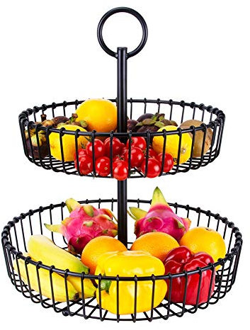 YWANG 2 Pisos de Frutero Metal Moda Grande Negro Canasta de Frutas Multifuncional Creativo Desmontar Frutas Capas Canasta para Almacenamiento de Frutas, Pan, Bocadillo