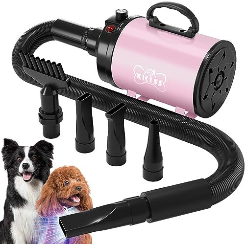 XKISS hundefön Hundetrockner 4.5 PS / 3200 W Blower hundefön mit Einstellbarer Geschwindigkeit Hundepflege-Trockner-Gebläse (Rosa)