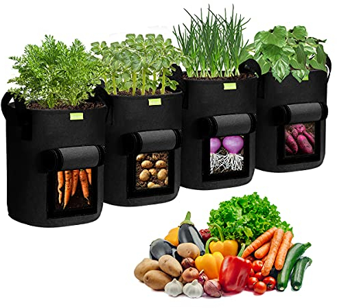 SIMBOOM Bolsas para Plantas 4 Piezas, 40L Bolsa de Cultivo de Tela no Tejida para Plantas Maceta de Patata, Zanahorias, Tomates, Cebollas y Otros - Negro