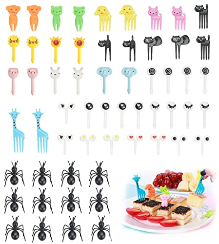 DURANTEY 58 PCS Tenedor para Fruta Mini Tenedores de Plastico en Forma de Animales Lindos Palillos Fruta para Niños de Colores Tenedores Reutilizables para Frutas Postre Fiesta Decoración de Bento