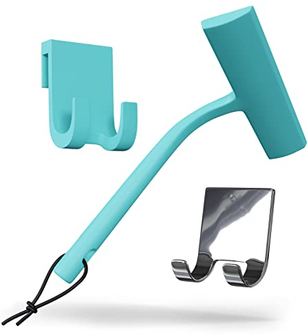 BEIGOLD Duschabzieher Silikon Set Maritim Blau - 23 cm breiter Abzieher für Dusche OHNE Bohren - auch geeignet als Fensterabzieher - Extra Robustes Bad Accessoires mit Edelstahl Kern