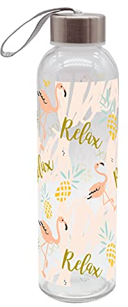 infinite by GEDA LABELS (INFKH) Unisex Jugend Trinkflasche Flamingo Relax 500ml Glas, bunt