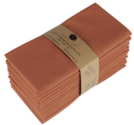 Stoffservietten, Baumwollleinen, 45,7 x 45,7 cm, weich, langlebig, waschbar, ideal für Bauernhaus-Party, Frühling, Sommer, Ostern, perfekte Tischwäsche für den täglichen Gebrauch, Rostfarben, 12 Stück