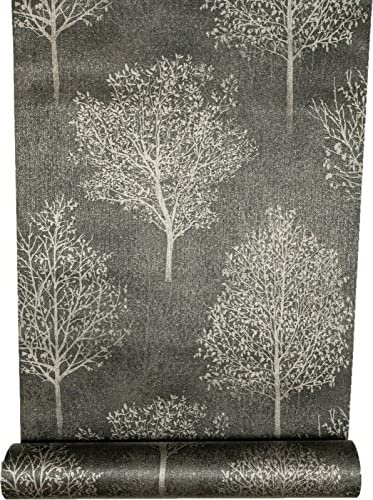 SOPHIE LAURENCE Wonderland Black Silver Trees Glitter Textured Vinyl Wallpaper