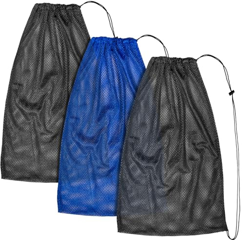 ROKOXIN Netztasche für Schnorchel, Tauchausrüstung, übergroße Kordelzug, Netztasche für Sportgeräte, Fitnessstudio, Strand, Spielzeug, Bälle, Wäsche, 68,6 x 48,3 cm | 100 % Polyester-Netz mit verstärktem 600D-Rand für schnelle Drainage, Luftstromtrocknung und lange Haltbarkeit