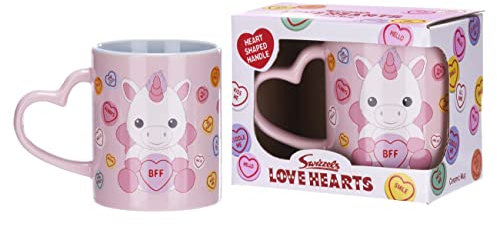 Posh Paws Swizzels Love Hearts 11OZ Sparkles The Unicorn BFF Heart Shaped Handle Ceramic Mug