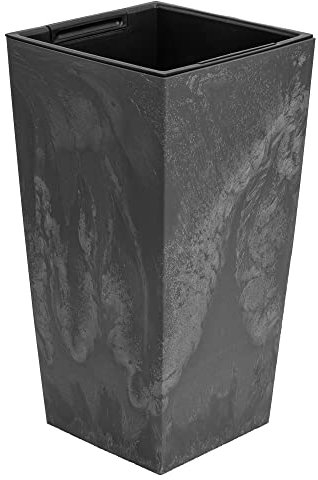 Blumenkübel 91,5 L mit Einsatz 44 L Beton-Optik H 750 mm Blumentopf aus Kunststoff Pflanzkübel Übertopf Quadrat Beton Struktur Grau Marengo Farbe für Innen/Außenbereiche Garten Patio Wohnzimmer Terras