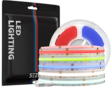 SEZO FCOB RGBW LED Streifen RGBWW COB LED Strip Flexible RGB+Warmweiß(3000K) Hohe Dichte Lichtleiste DC24V 5M 896LEDs/M 16W/M Breite 12mm Multicolor IP30 für Schlafzimmer Küche DIY Heimdekoration