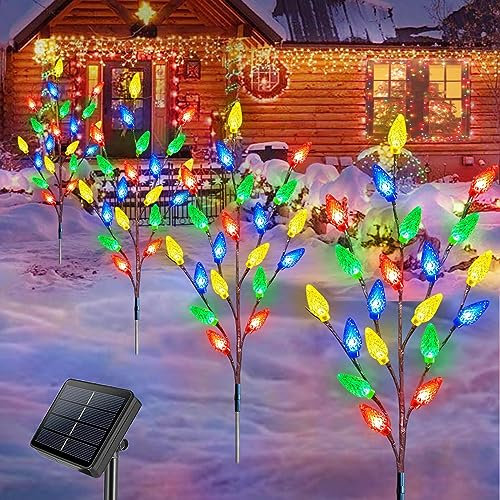 Homeleo Set of 4 Solar Christmas pathway Lights, Outdoor Waterproof Christmas Tree Lights, 80pcs Multicolour C6 LED Small Christmas Stake Lights for Walkway, Porch, Yard, Outside Christmas Decorations