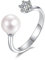 LUCKMORA Perlenringe in Schmuck 925 Sterling Silber für Damen Frauen Mädchen Weißen Runde Süßwasserperle Zirkonia Vergoldet Offene Ringe Echt Perlen Verstellbare (1D)