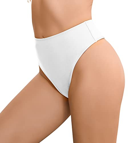 Bellecarrie Damen Tanga Rave-Hose, hohe Taille, hoch geschnittene Bikinihose, Weiss/opulenter Garten, XS